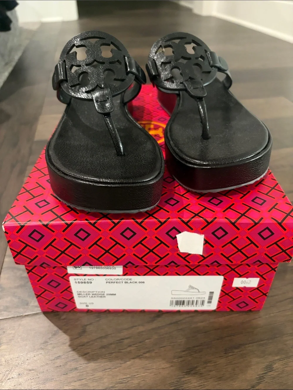 Tory Burch Miller Black Leather Wedge Platform Sandals Sz 8